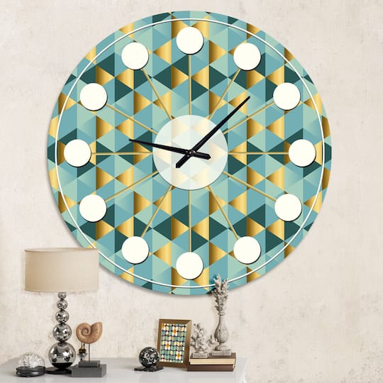 Designart 'Gold And Blue Dynamics V Mid-Century Modern Wall Clock